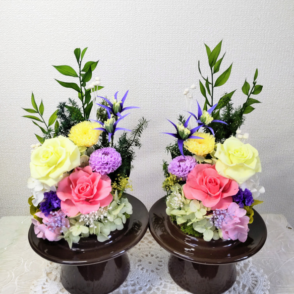 特選仏花 お供え花 ガラスドーム 大 一対 造花無し プリザーブド