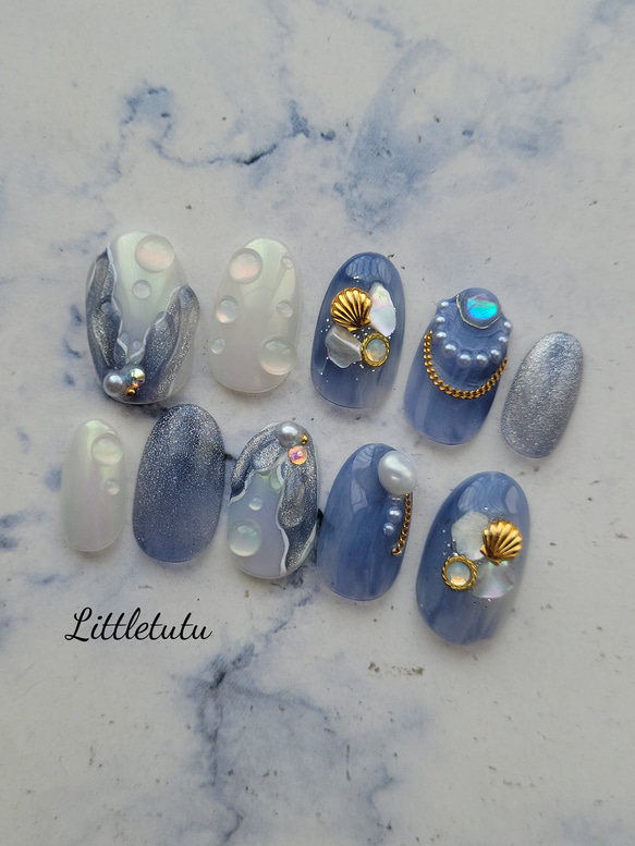 ネイルチップ 現品 ブルー マーメイド 人魚のしっぽネイル ネイル  