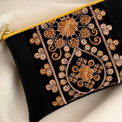 394 インド刺繍チュール生地　フェイクレザー　バック形ミニポーチ dedfdfb4f8c483b271dd9086c04bc9