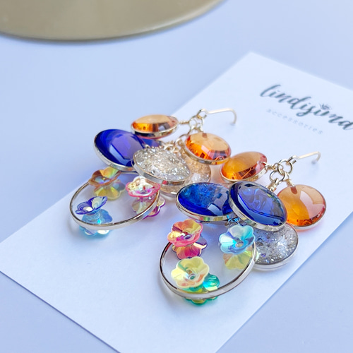 レトロポップなつぶつぶサークルピアス イヤリング スパンコール