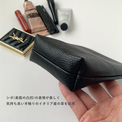 「マスカラなどの細長い小物を立てて入れられる♡」縦長ポーチ(M) マチ付き コスメポーチ イタリアンレザー 7枚目の画像