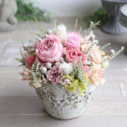 ローズフラワーガーデン＊コーラルピンク お部屋に作る薔薇のお庭のアレンジメント　プリザーブドフラワー 4枚目の画像