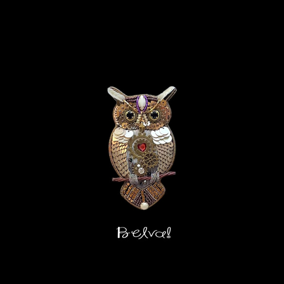 フクロウ　ビーズ刺繍ブローチNO.8 手作りキット☆フクロウのビーズ刺繍ブローチ - まりねま