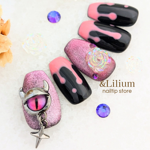 ハロウィン】【ピンク】蓄光カラフルブラッドネイル ネイルチップ