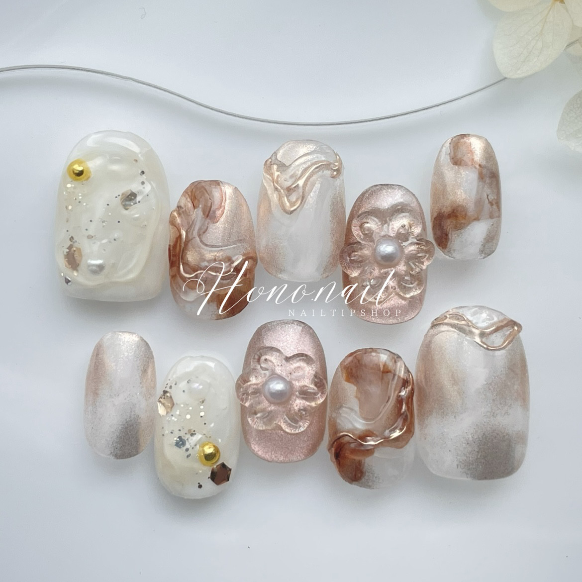 ピンクブラウンの秋色ニュアンスネイルチップ ネイルチップ