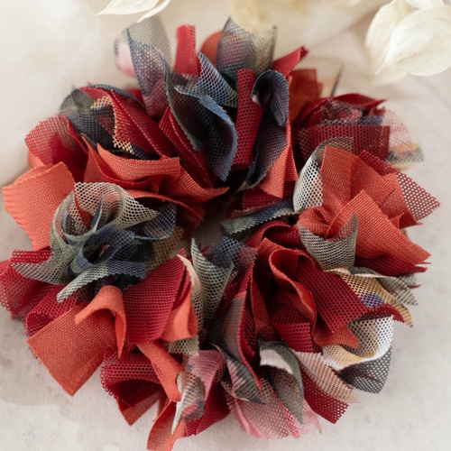 シュシュ＊ダークオレンジ×レッド/花柄チュール シュシュ Lilas mauve