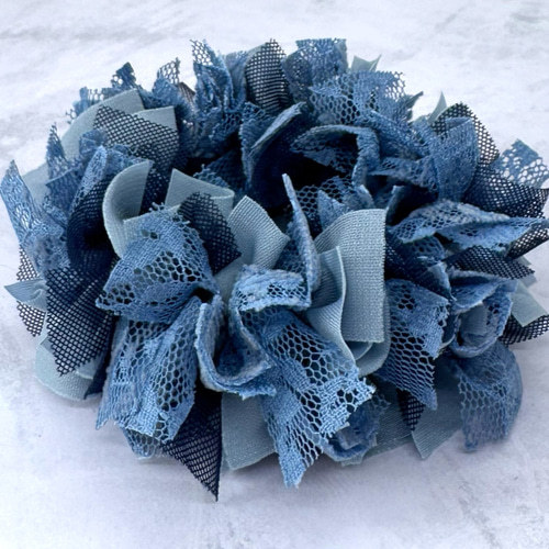 シュシュ＊小さめサイズ/カラフル花柄チュール/ワイン×ピンク/ライム  