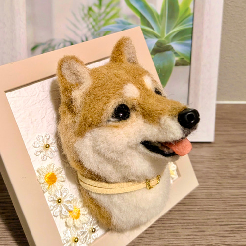 羊毛フェルト 豆柴 柴犬 黒柴 犬 芝生 ハンドメイド