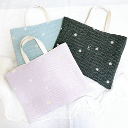 入園入学4点セット　【マーガレットヌビ×くすみピンクチェック＋お花刺繍】　女の子 メール便不可】刺繍ヌビレッスンバッグ／単品販売