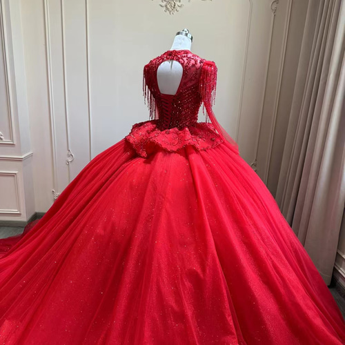 送料無料 赤色 高品質保証 カラードレス 贅沢編み上げ サイズオーダー  