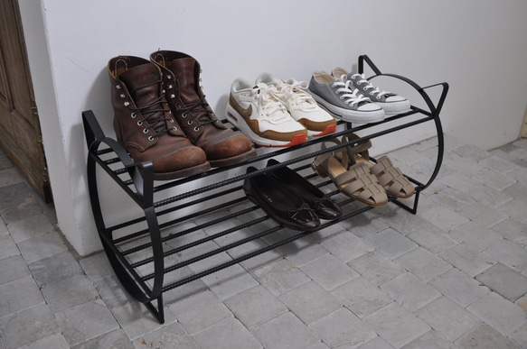 猫型シューズラック アイアン インダストリアル 靴収納 スリム 可愛い