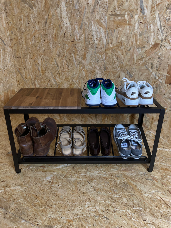 シューズラック　アイアン　インダストリアル　靴収納　スリム　かっこいい　シンプル　ベンチ　腰掛 