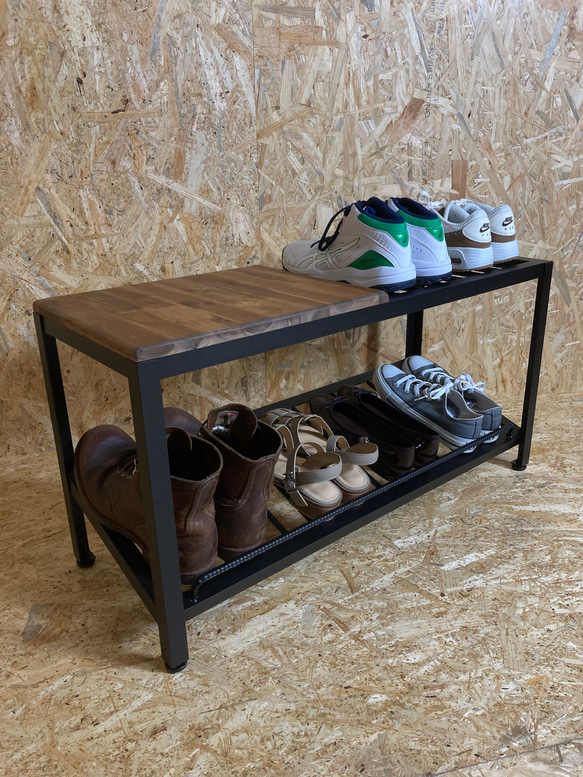 シューズラック　アイアン　インダストリアル　靴収納　スリム　かっこいい　シンプル　ベンチ　腰掛 