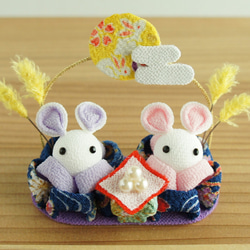 布細工兎雛　お正月飾り　お月見にも 布細工兎雛 お正月飾り お月見にも