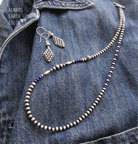 受注制作】4mmナバホパールとラピスラズリのネイティブなデザイン