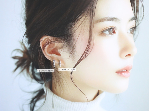 ☆大人気☆小さめ ワンタッチ つけっぱなしOK 錆びないステンレス【mini 中折れツイストフープ 3color】ピアス 9枚目の画像