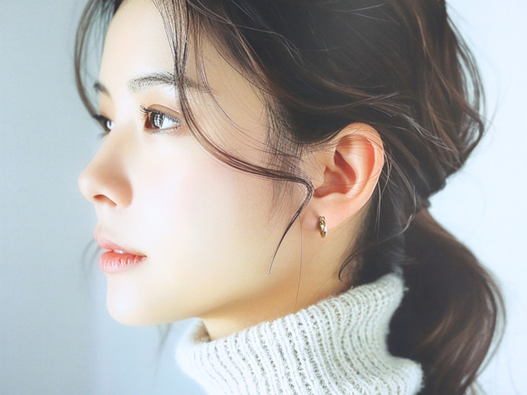 ☆大人気☆小さめ ワンタッチ つけっぱなしOK 錆びないステンレス【mini 中折れツイストフープ 3color】ピアス 12枚目の画像