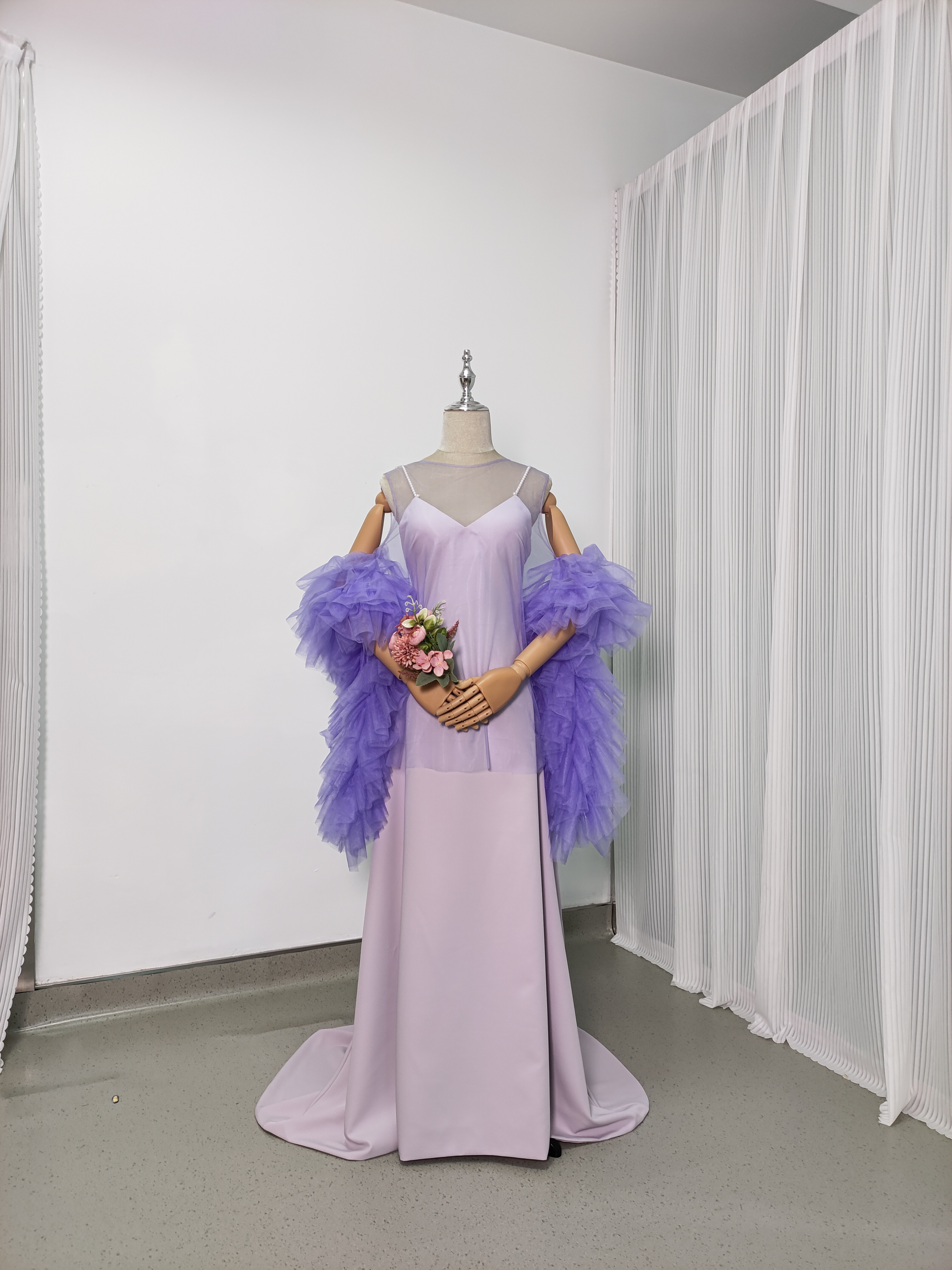 送料無料！人気上昇！パーティードレス ツーピース パープル ソフトチュール エレガント  前撮り 二次会