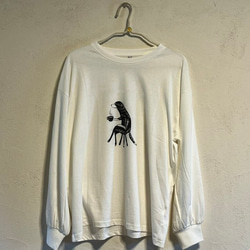 【新品】OVERCOAT 25AW犬プリント 長袖シャツ グレー系 犬柄レディース長袖プリントTシャツ【S～LL】綿100％ Tシャツ