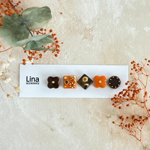 オレンジ ブラウン 美濃焼 小ぶり ピアス イヤリング ガラス