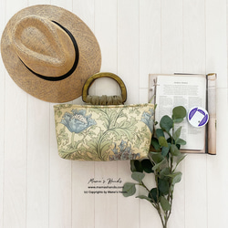 ⭐️已售出3件⭐️ 威廉·莫里斯銀蓮花圖案時尚小號手提包，配木質手柄 第4張的照片