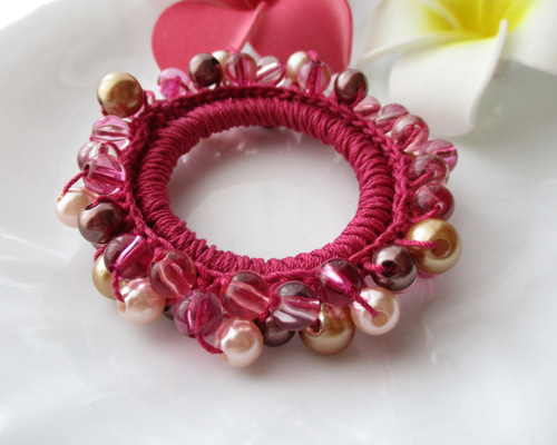 ビーズシュシュ  アンティークローズ 大人可愛いビーズdeシュシュ（ヴィンテージローズ） シュシュ ひなた翠