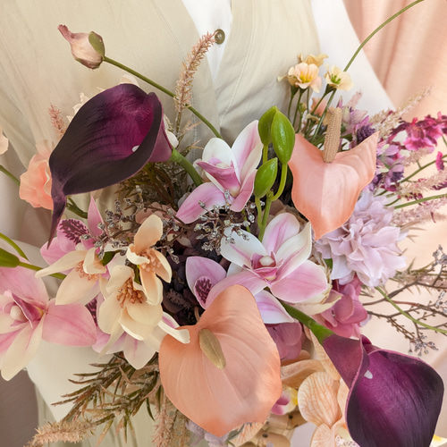 ヘッドピース付き和装ブーケ　ブライダルブーケ　アーティフィシャル ヘッドピース付き3点セット ブライダルブーケ ウェディングブーケ 和装