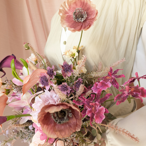 ヘッドピース付き3点セット ブライダルブーケ ウェディングブーケ 和装