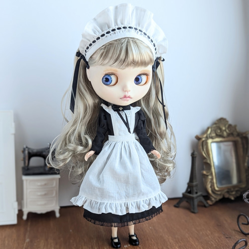 ♡ブライス　アウトフィット　ワンピース　ドレス 1198【ブライス ワンピース】黒のクラシカルメイドドレス※ブライス