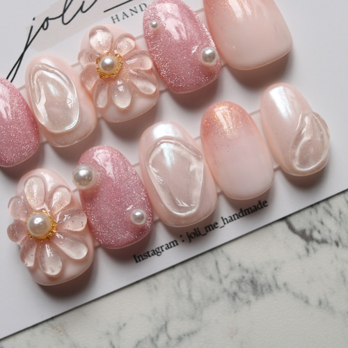 ネイルチップ ニュアンスネイル 花 フラワー フルオーダーネイル オーダーネイル ニュアンス あじさい ネイルチップ 紫色 ぷっくりフラワー 3D