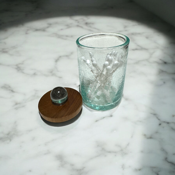 送料無料 チーク & バリグラス アメニティケース　麺棒入れ　コットンケース お菓子　小物入れ 