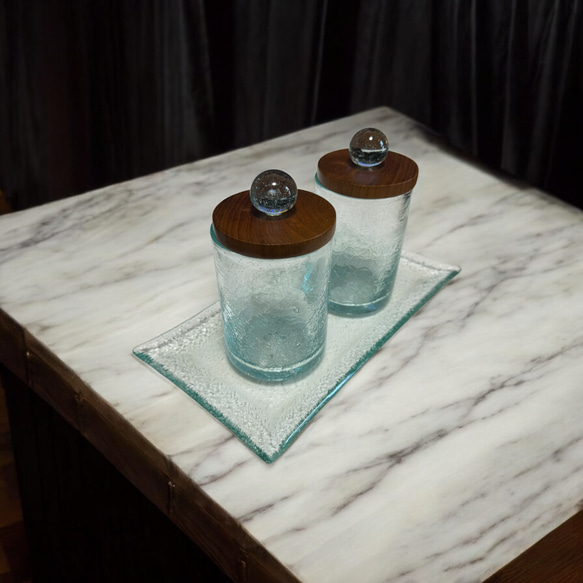 送料無料 チーク & バリグラス アメニティケース　麺棒入れ　コットンケース お菓子　小物入れ 