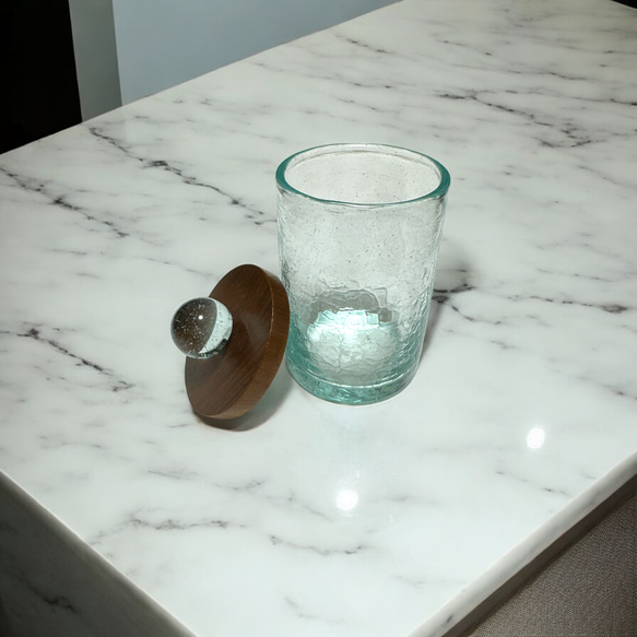 送料無料 チーク & バリグラス アメニティケース　麺棒入れ　コットンケース お菓子　小物入れ 