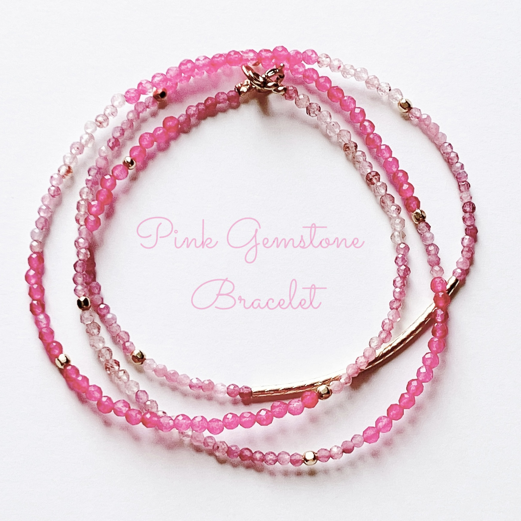 天然石 ピンクジュエルの3連ブレスレット（K14GF）