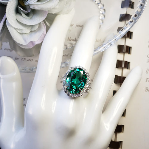 奇跡の輝き☆パライバトルマリン 人工宝石 12x16 ヘイローリング 大粒