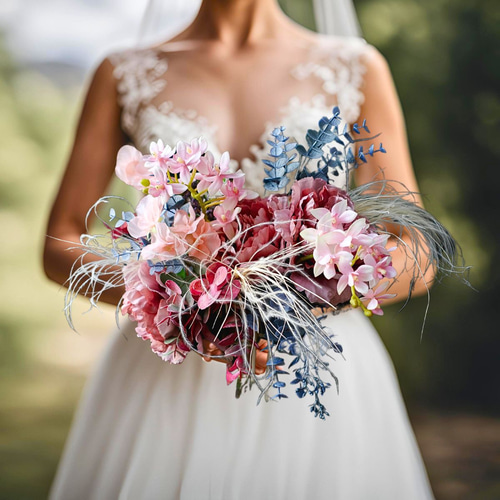 ウェディングブーケ ブートニアセット ピンクブーケ ニュアンスブーケ