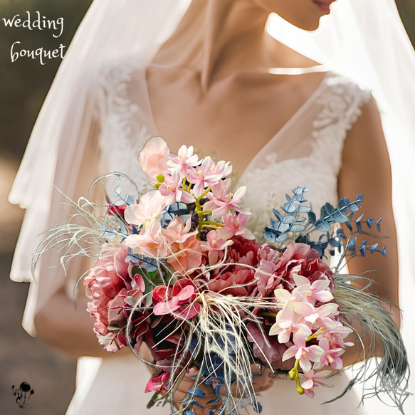 ニュアンスカラーのブーケとブートニアセット 