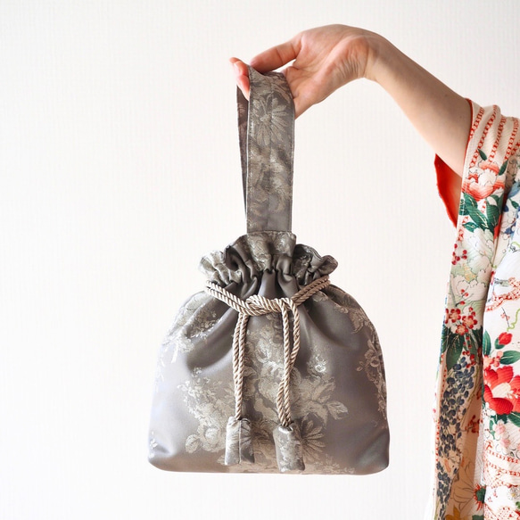 ラスト1】尾州織の巾着バッグ・和装ドレスにも/七五三/成人式/結婚式