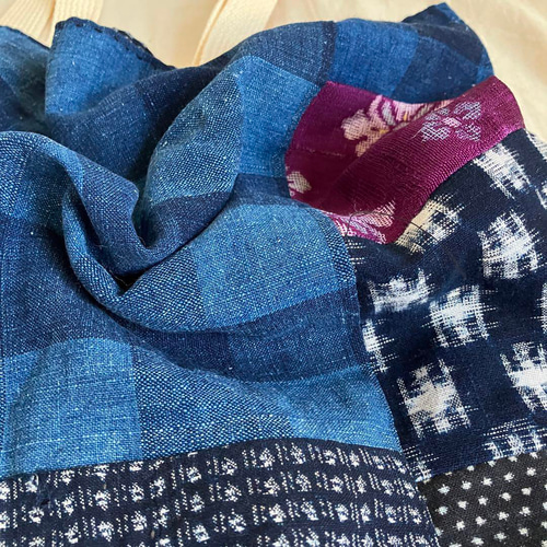 ハンドメイド　パッチワーク　着物リメイク　古布　大きなトートバッグ ハンドメイド 着物リメイク パッチワークトートバッグ 49 大島紬