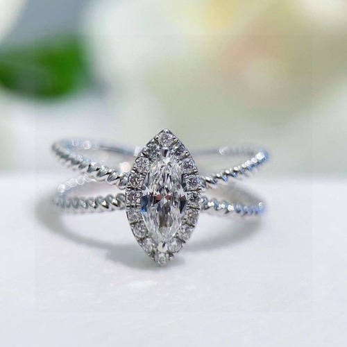 GIA鑑定書付き 0.33ct天然ダイヤモンド 指輪 K18 マーキスカット 指輪