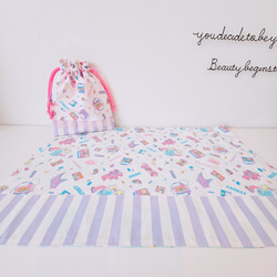 入園セット　お弁当セット　給食袋　☆ラビット　ピンク　パープルブルー 入園セット お弁当セット 給食袋 ☆ラビット ピンク パープルブルー