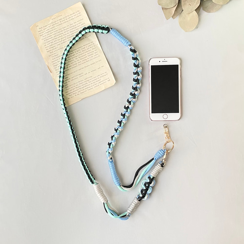 【ハンドメイド】パラコード・スマホ用ショルダーストラップ パラコードで作るスマホショルダーストラップ(ミント×ブルー