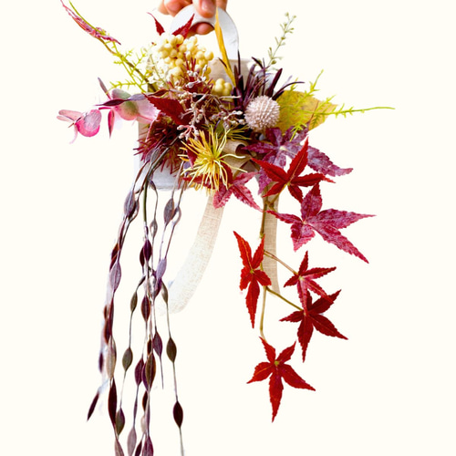 秋を楽しもう！ 紅葉 壁飾り 木製ホワイトBOX ドア飾り 秋