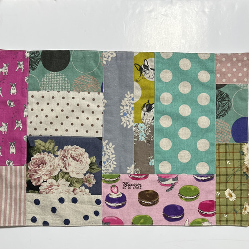 ハンドメイド+パッチワーク+フレンチブルドッグ+薔薇+フリーマット
