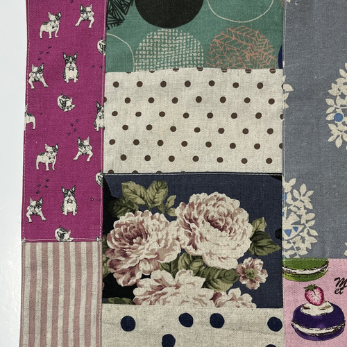 ハンドメイド+パッチワーク+フレンチブルドッグ+薔薇+フリーマット