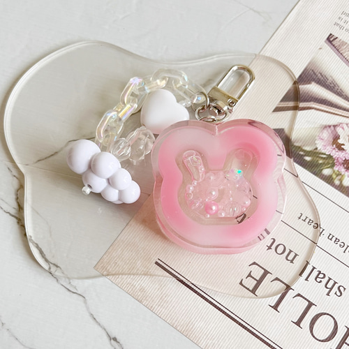 最新エルメス レジン うさぎ ダブルシェイカー キーホルダー 名 ピンク 天然石 ヘアゴム