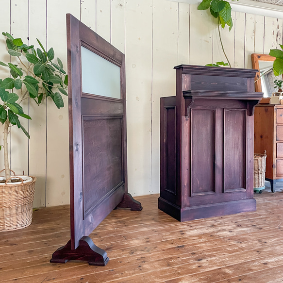 美容室向け ネイルサロン向け パーテーション 目隠し アンティーク調 すりガラス デザインガラス オーダーメイド家具 すりガラス