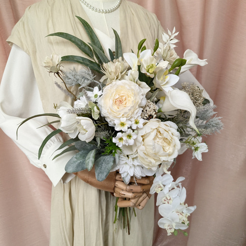 ヘッドピース付き和装ブーケ　ブライダルブーケ　アーティフィシャル ヘッドピース付き3点セット ブライダルブーケ ウェディングブーケ 和装