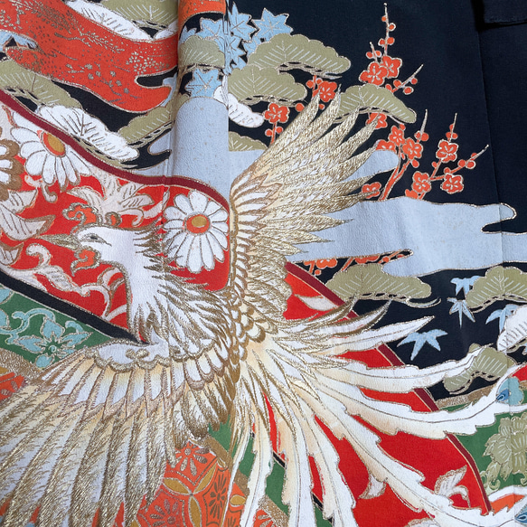 留袖ワンピース 着物 テントワンピース 着物ワンピース ゆったり 結婚式 衣装 着物リメイク黒 M～3L（B6812） 