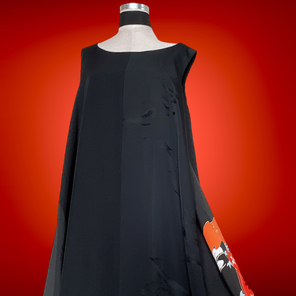 留袖ワンピース 着物 テントワンピース 着物ワンピース ゆったり 結婚式 衣装 着物リメイク黒 M～3L（B6812） 